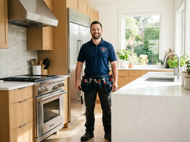 Appliance Repair Hero technician in a Andover, CT kitchen after an appliance repair